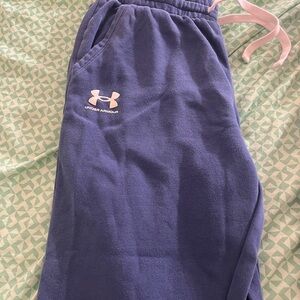 Under Armour Girls Purple Fleece Joggers with Pink Drawstring